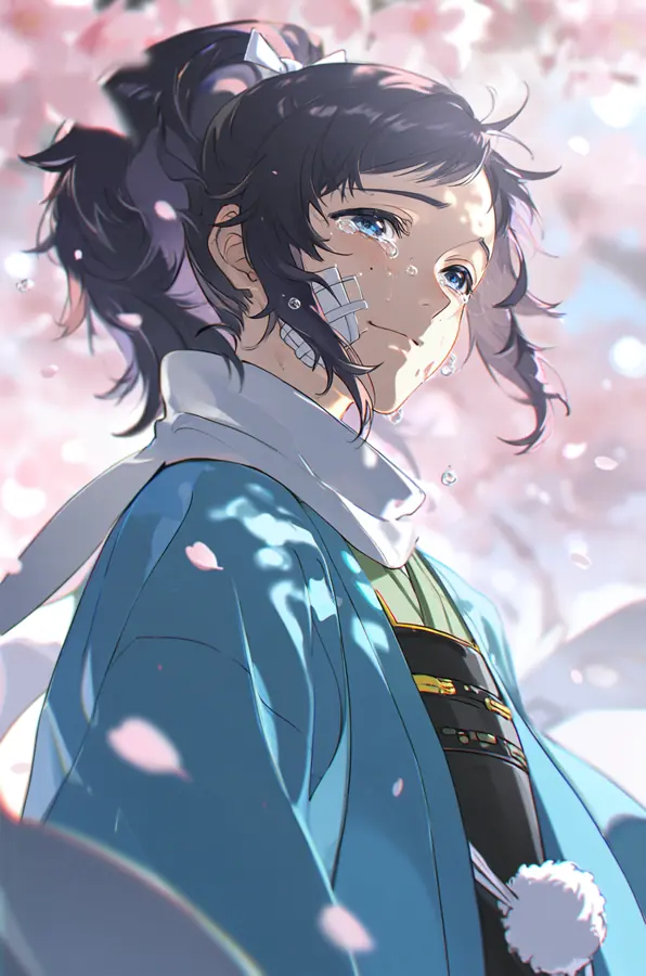 Anime woman under cherry blossoms for a GPT Image 2 atmospheric illustration prompt