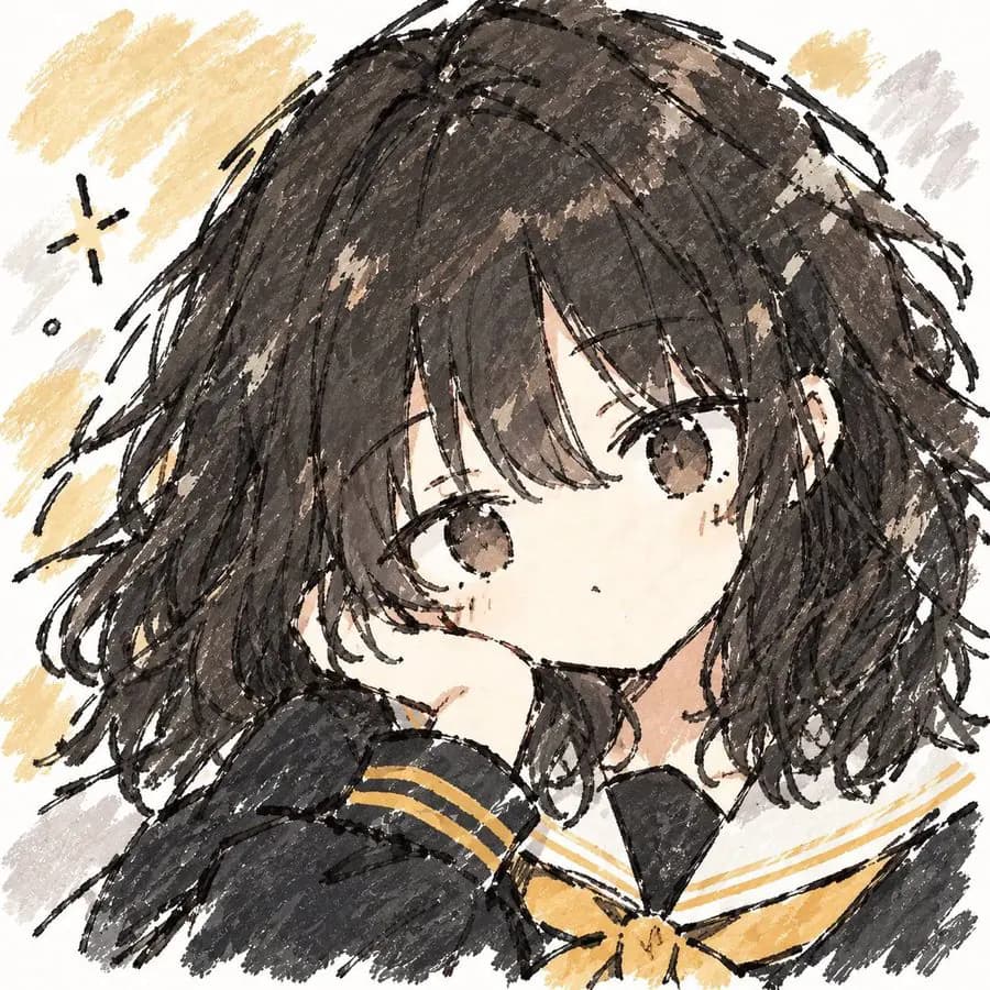 Sketchbook anime portrait for a GPT Image 2 hand-drawn style prompt reference